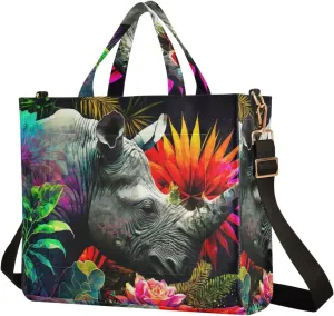 Women's Shoulder Handbags Rhinoceros Flowers Print, Corduroy Tote Bag Large Capacity Small Size