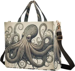 Women's Shoulder Handbags Vintage Octopus Print, Corduroy Tote Bag Large Capacity Small Size