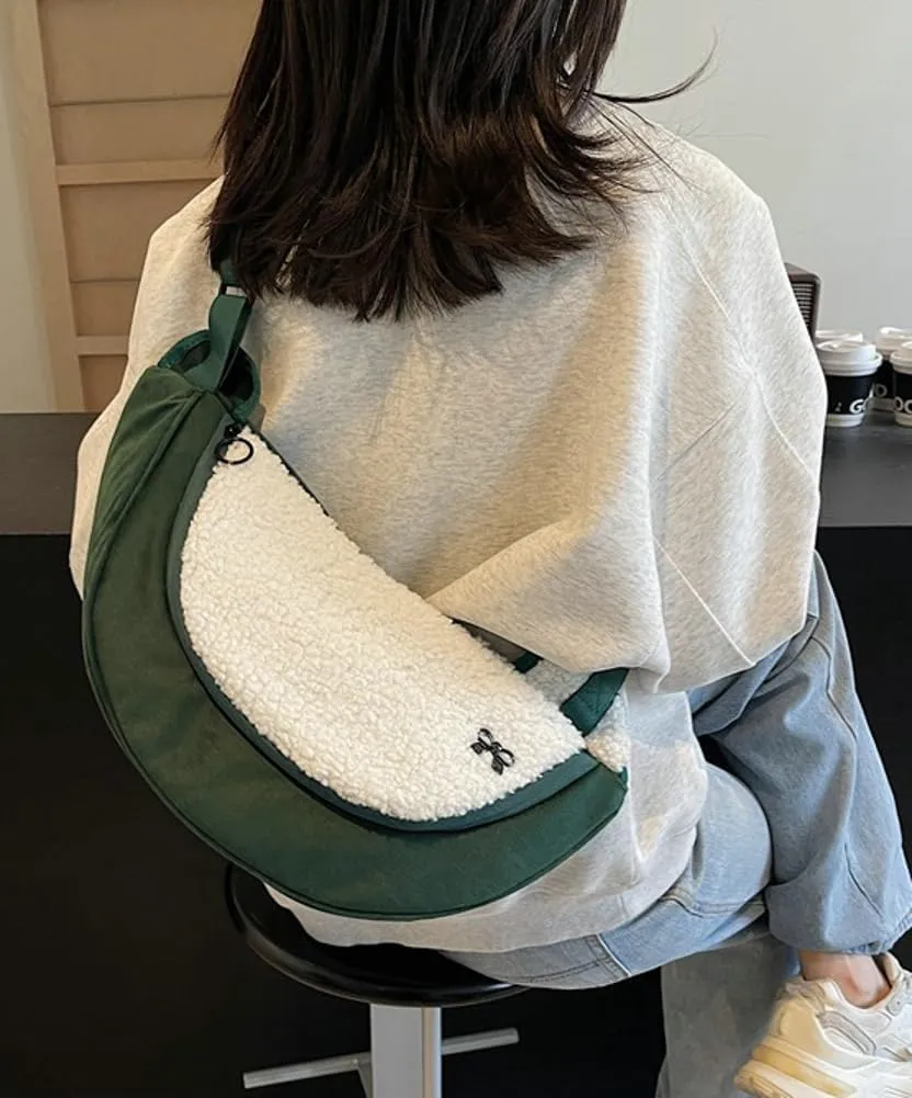 Womens Stylish Plush Dumpling Purse Large Crossbody Shoulder Bag Adjustable Strap Cute Furry Tote Handbags