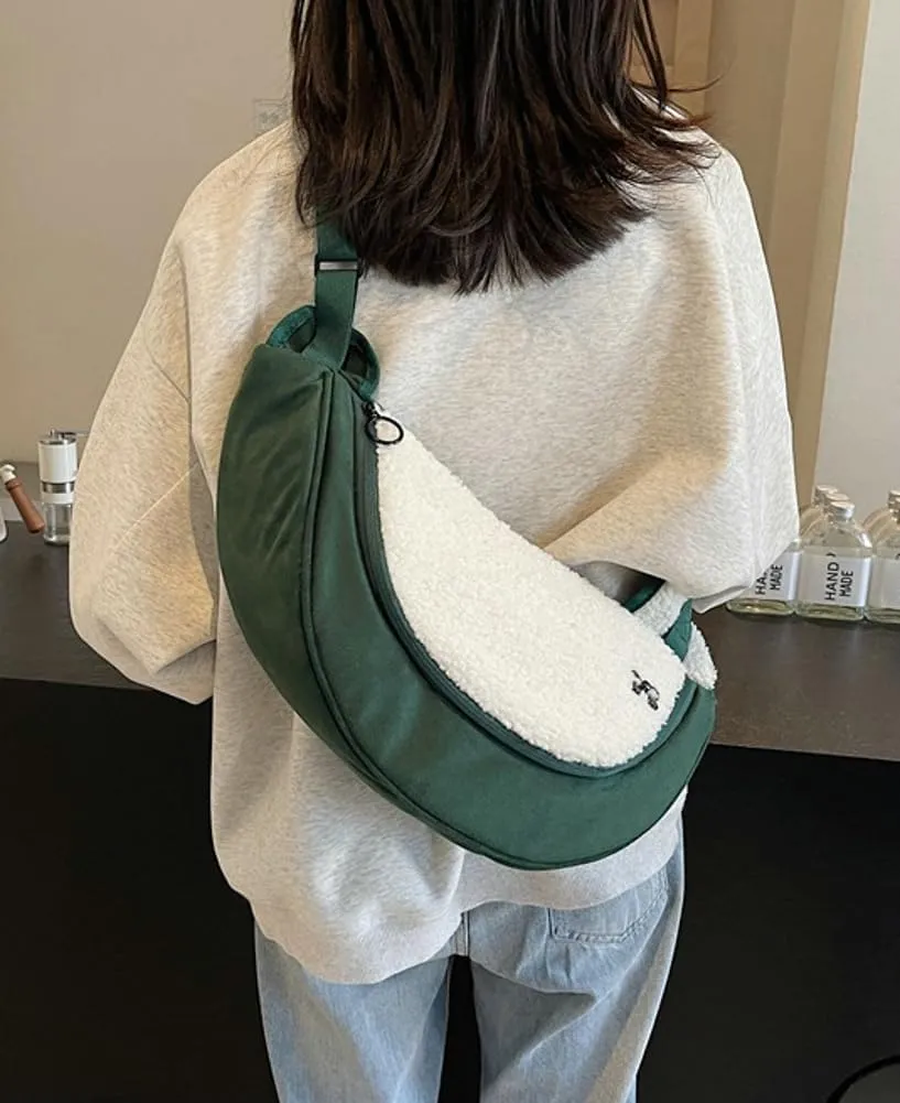 Womens Stylish Plush Dumpling Purse Large Crossbody Shoulder Bag Adjustable Strap Cute Furry Tote Handbags