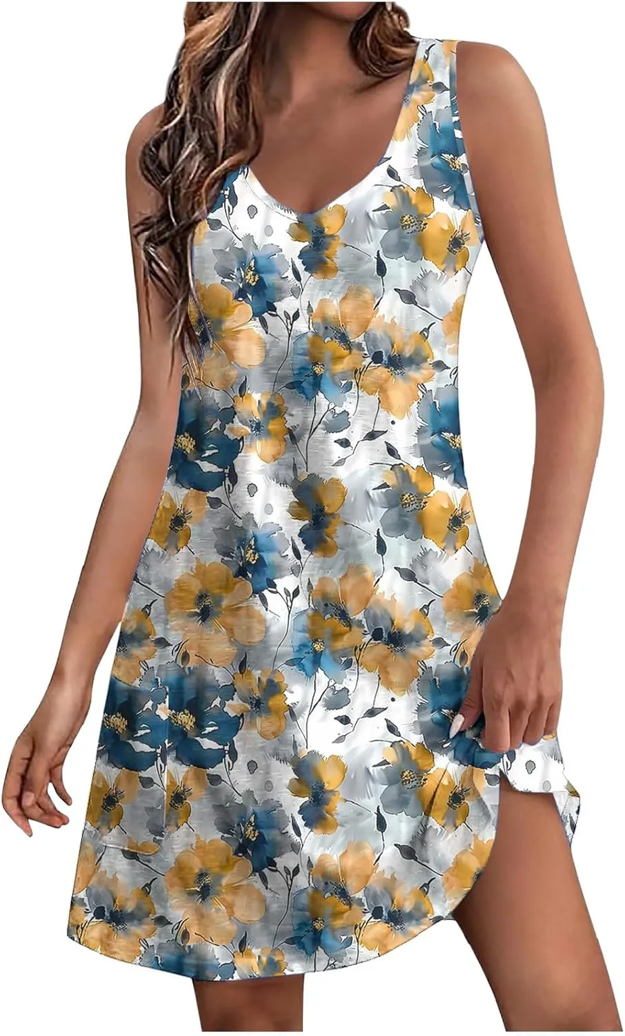 Womens Summer Dresses 2025 Trendy Casual Sleeveless Sundresses Beach Vacation Boho Floral Coverup Flowy Tank Dress