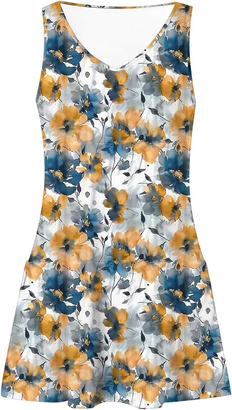 Womens Summer Dresses 2025 Trendy Casual Sleeveless Sundresses Beach Vacation Boho Floral Coverup Flowy Tank Dress