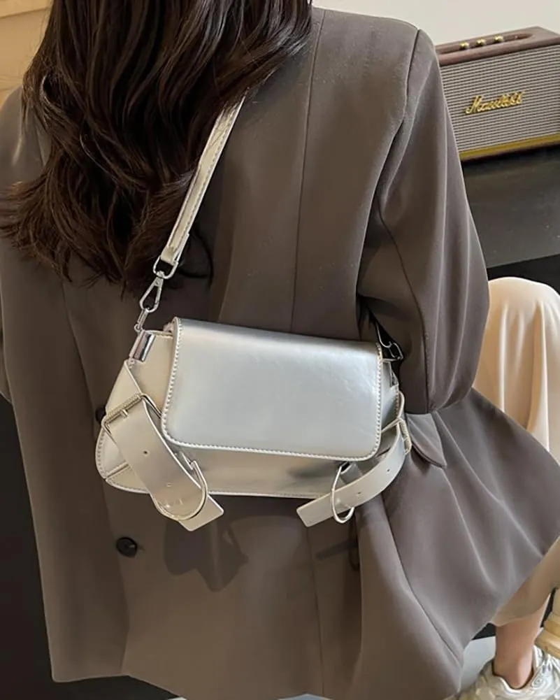 Womens Trendy PU Leather Shoulder Crossbody Bag Small Tote Purse Handbags Y2k Top Handle Satchel with Chain