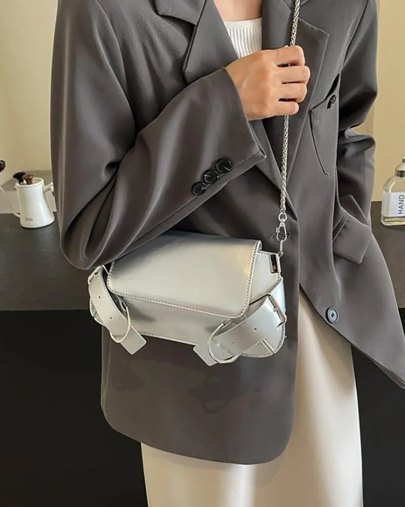 Womens Trendy PU Leather Shoulder Crossbody Bag Small Tote Purse Handbags Y2k Top Handle Satchel with Chain