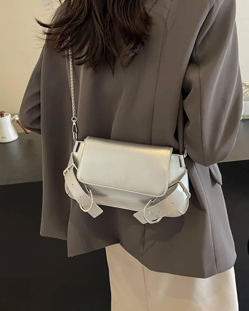 Womens Trendy PU Leather Shoulder Crossbody Bag Small Tote Purse Handbags Y2k Top Handle Satchel with Chain
