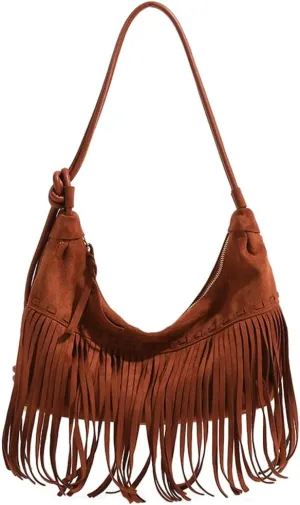 Womens Vegan Leather Crossbody Shoulder Bag Fringe Dumpling Handbags Bohemia Large Tassel Tote Satchel