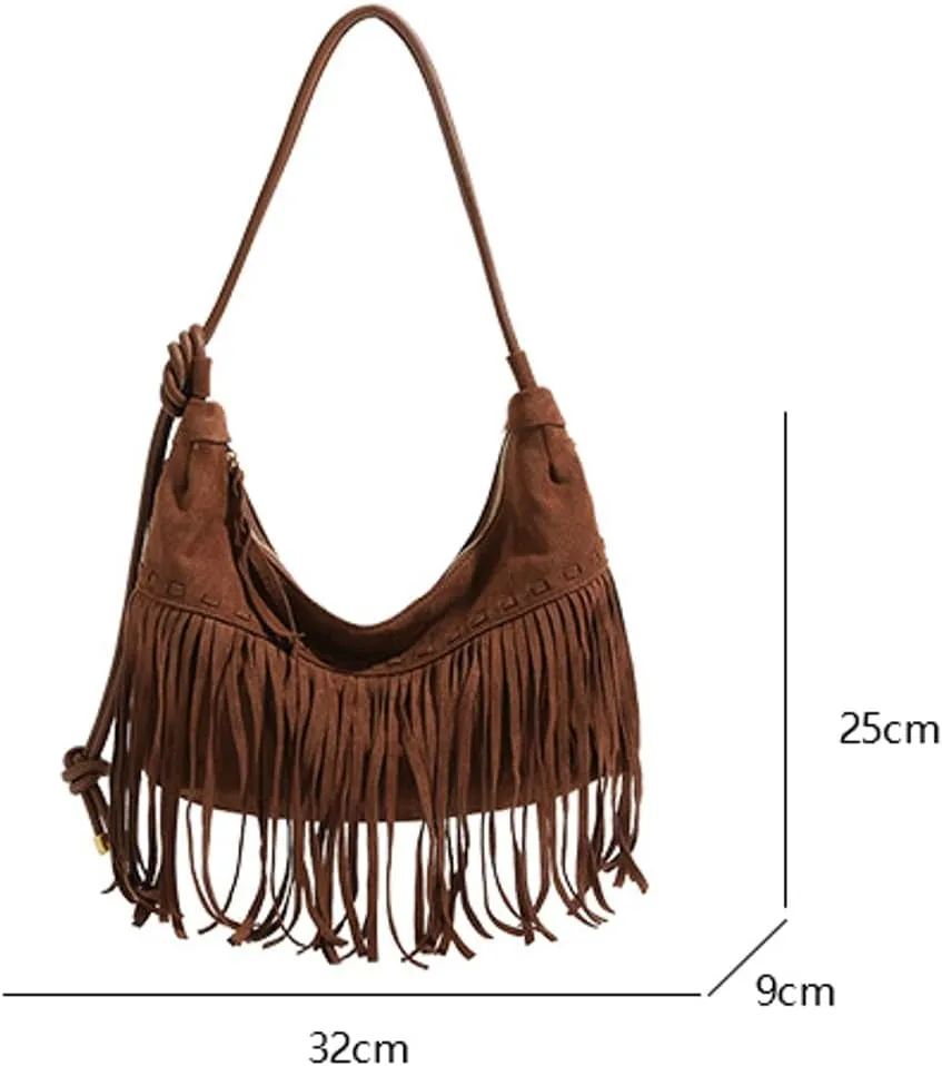 Womens Vegan Leather Crossbody Shoulder Bag Fringe Dumpling Handbags Bohemia Large Tassel Tote Satchel