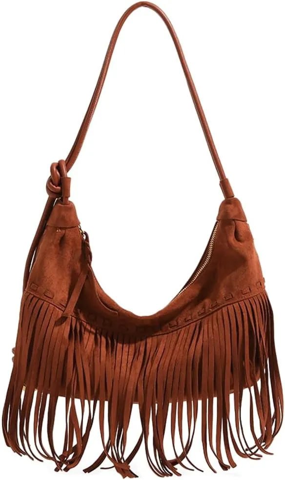 Womens Vegan Leather Crossbody Shoulder Bag Fringe Dumpling Handbags Bohemia Large Tassel Tote Satchel
