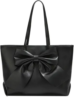 Women's Vegan Leather Shoulder Bag Large Tote Purse Cute Bow Handbags Trendy Working Top Handle Satchel