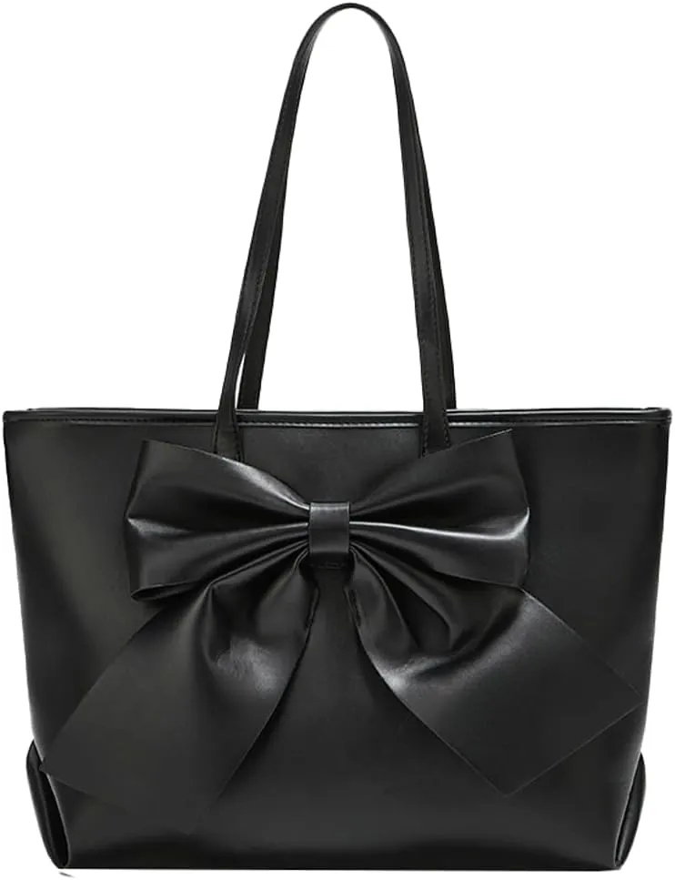 Women's Vegan Leather Shoulder Bag Large Tote Purse Cute Bow Handbags Trendy Working Top Handle Satchel