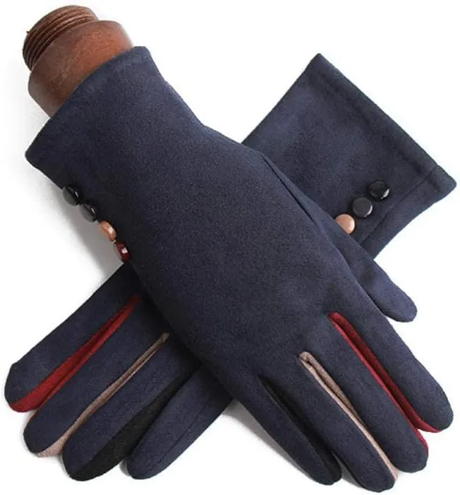 Women's Winter Warm Gloves Touch Screen Winter Women's Fashion Warm Touch Screen Suede Outdoor Cycling Windproof Warm Gloves (E) (C)