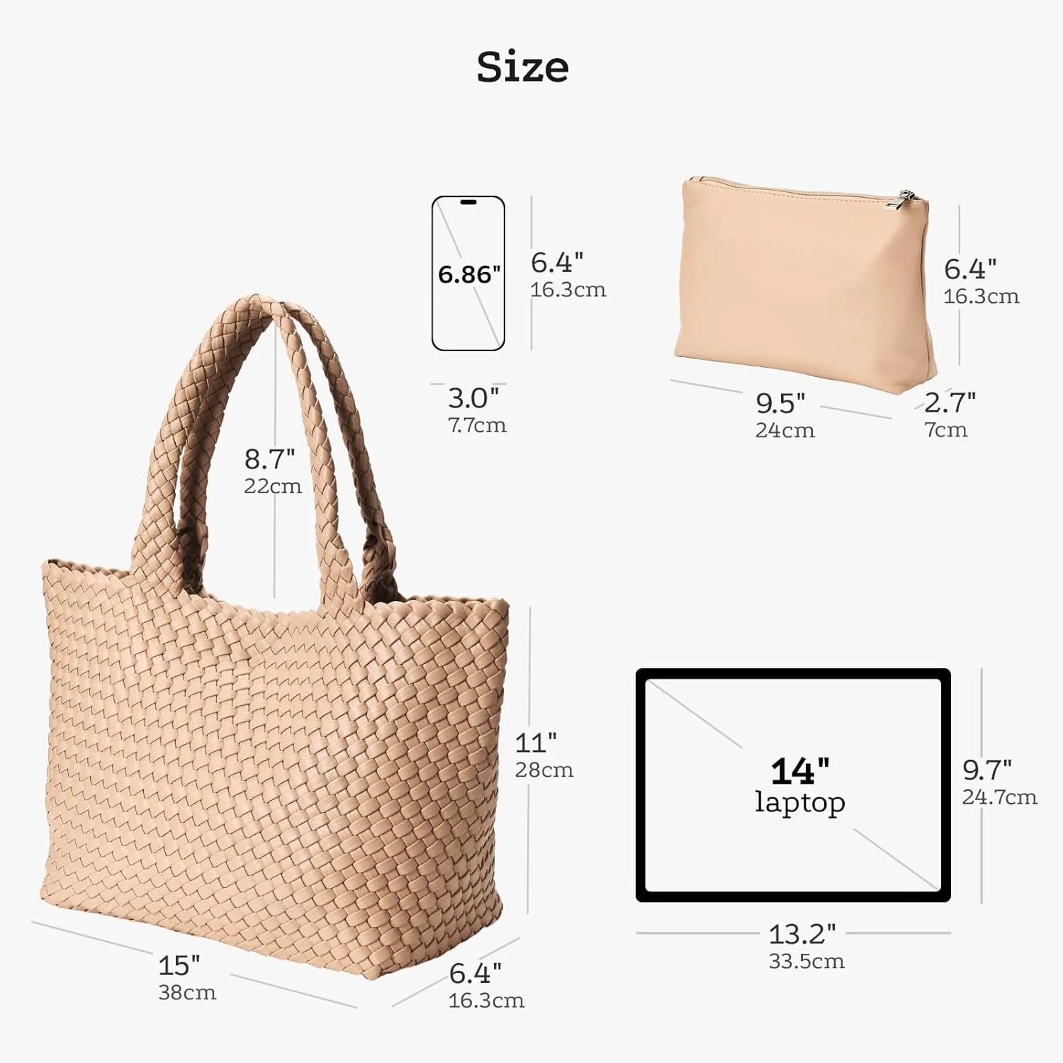 Woven tote Bag for Women, Large woven handbag Shoulder Bag Soft Vegan Leather with Inner Zipper Pouch