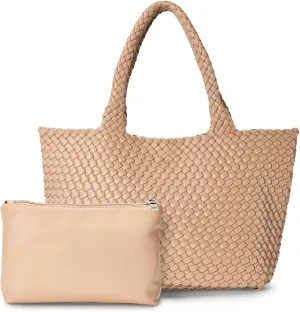 Woven tote Bag for Women, Large woven handbag Shoulder Bag Soft Vegan Leather with Inner Zipper Pouch