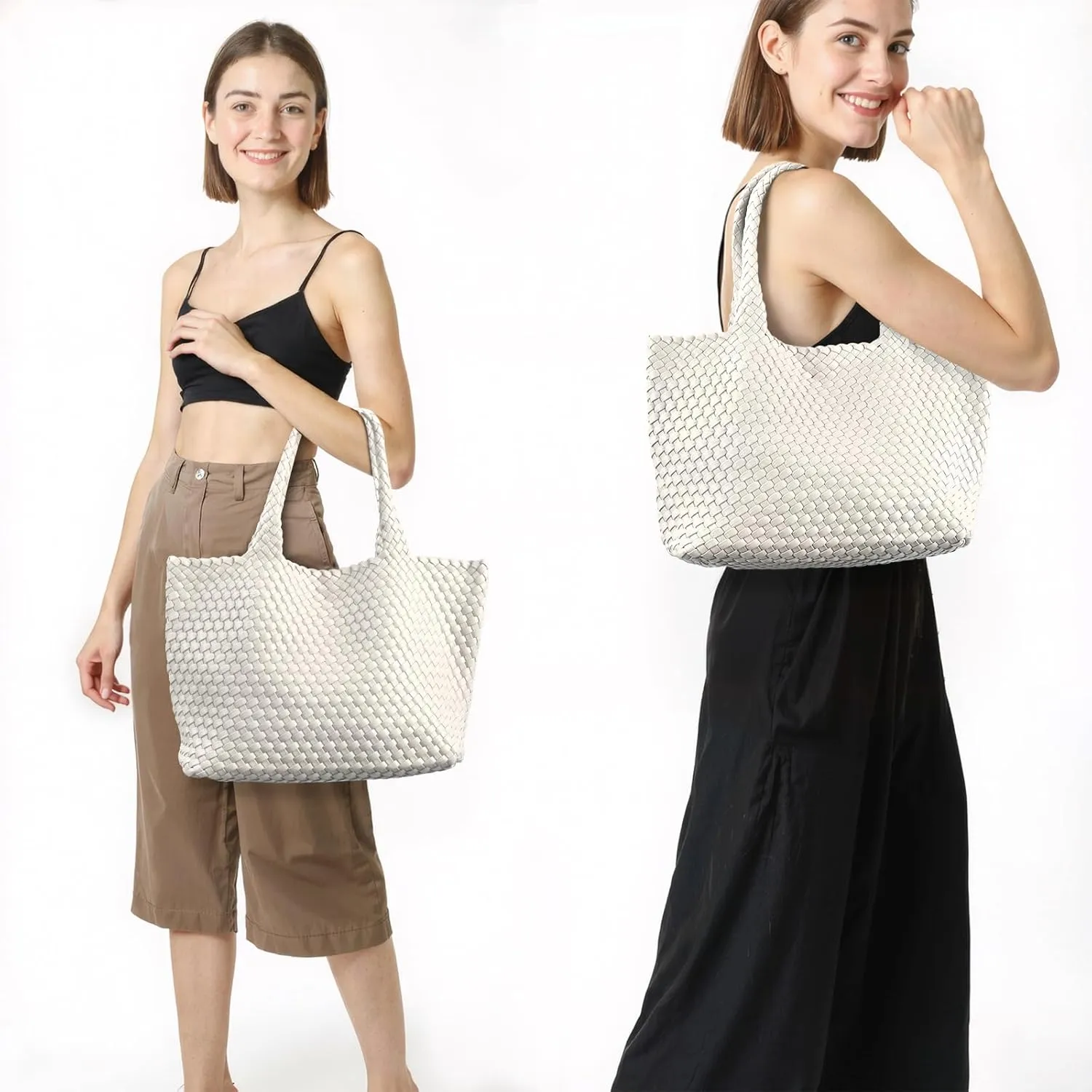 Woven tote Bag for Women, Large woven handbag Shoulder Bag Soft Vegan Leather with Inner Zipper Pouch