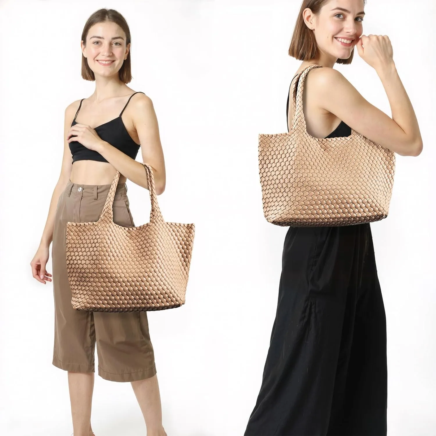 Woven tote Bag for Women, Large woven handbag Shoulder Bag Soft Vegan Leather with Inner Zipper Pouch