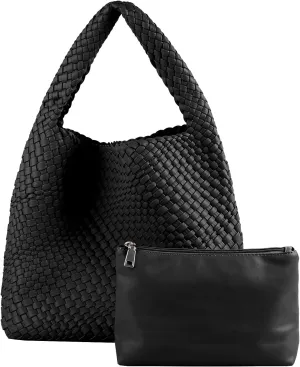 Woven Tote Bag for Women Soft Leather Tote Handbags Fashion Woven Shoulder Bag for Women Daily，Shopping