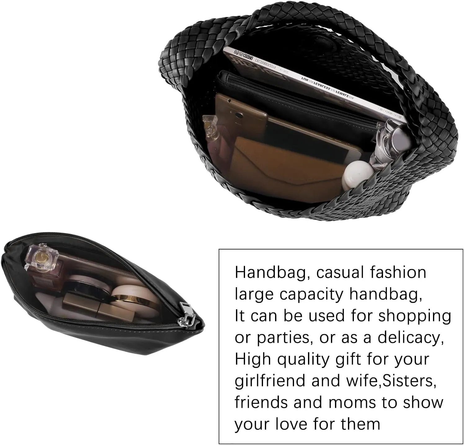 Woven Tote Bag for Women Soft Leather Tote Handbags Fashion Woven Shoulder Bag for Women Daily，Shopping