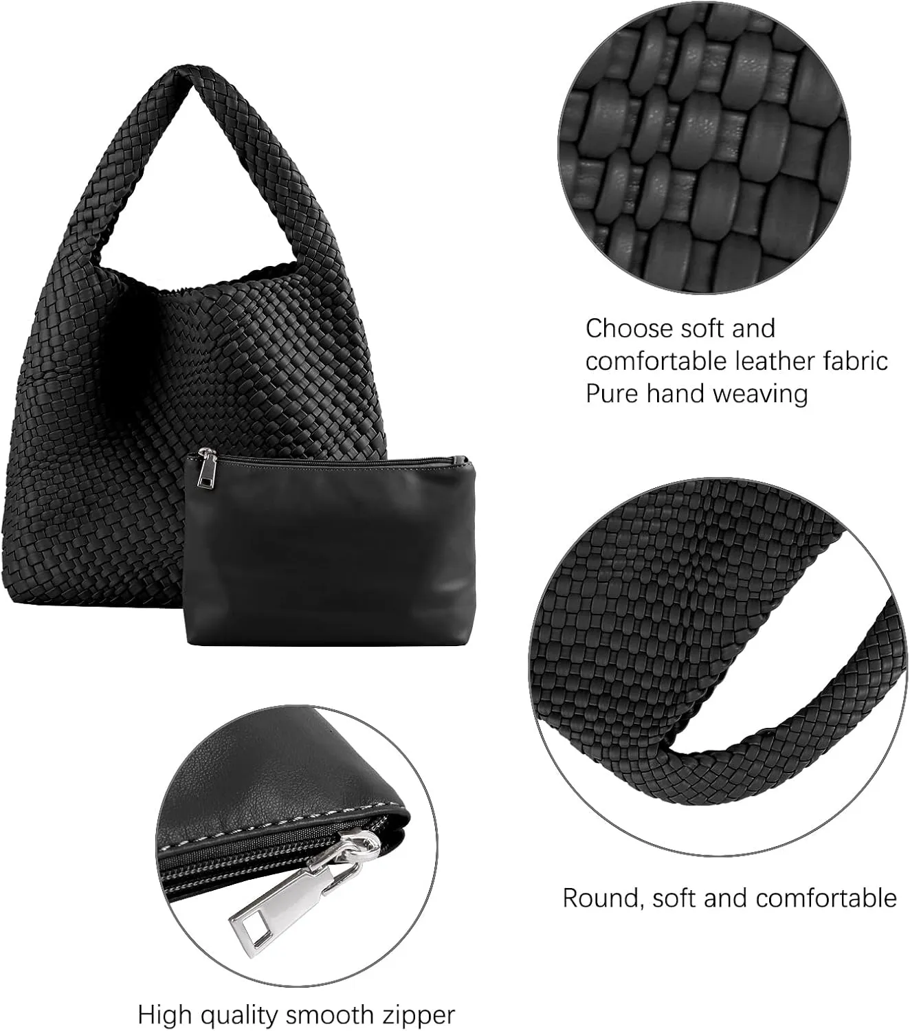 Woven Tote Bag for Women Soft Leather Tote Handbags Fashion Woven Shoulder Bag for Women Daily，Shopping