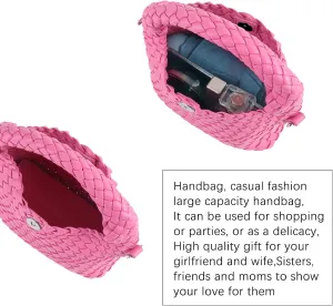 Woven Tote Bag for Women Soft Leather Tote Handbags Fashion Woven Shoulder Bag for Women Daily，Shopping