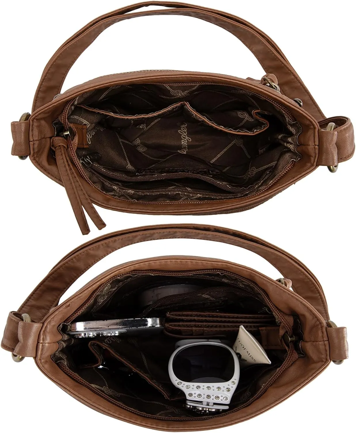 Wrangler Crossbody Bag for Women Small Soft Washed Leather Multi Pocket Shoulder Purses