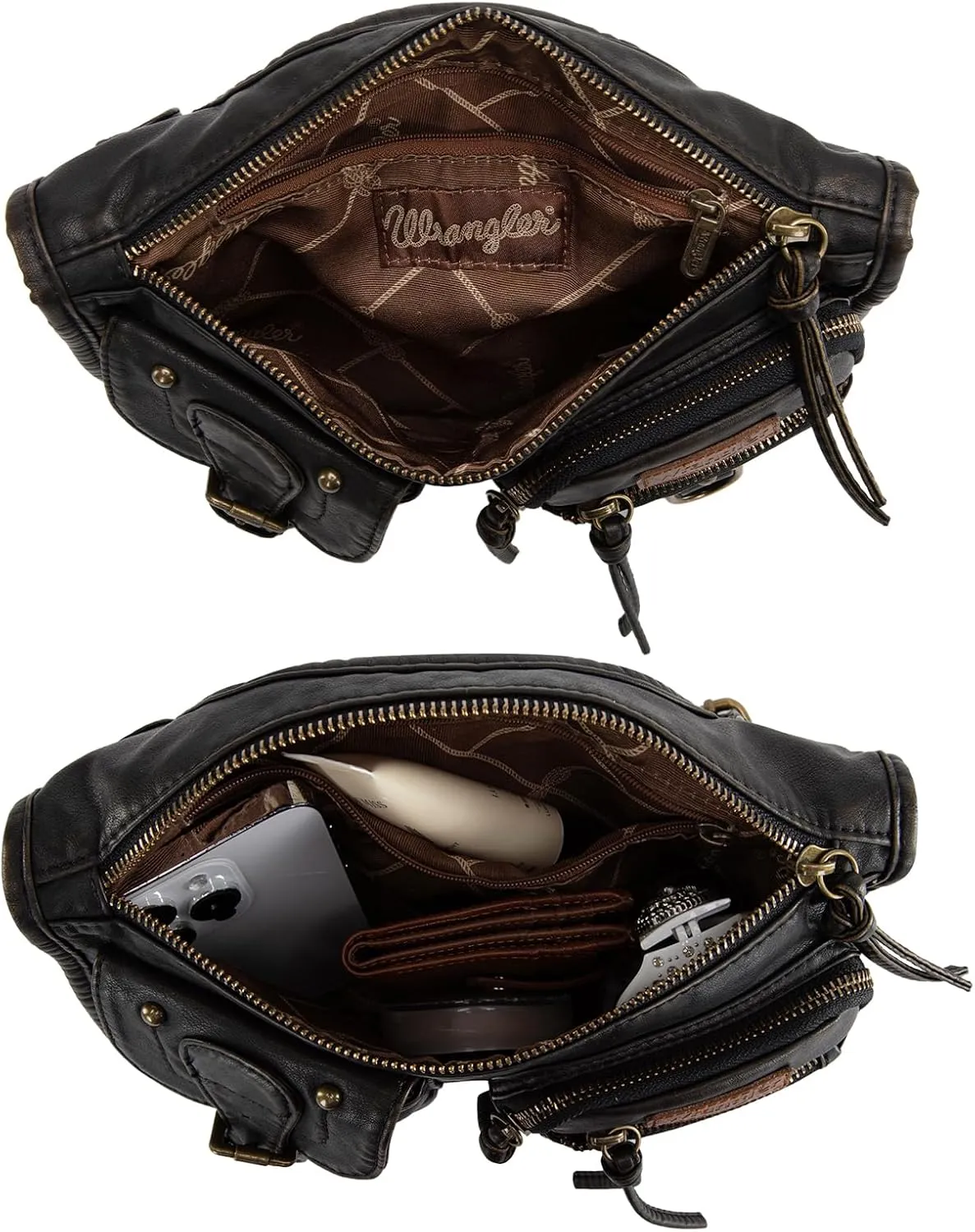 Wrangler Crossbody Bag for Women Small Soft Washed Leather Multi Pocket Shoulder Purses