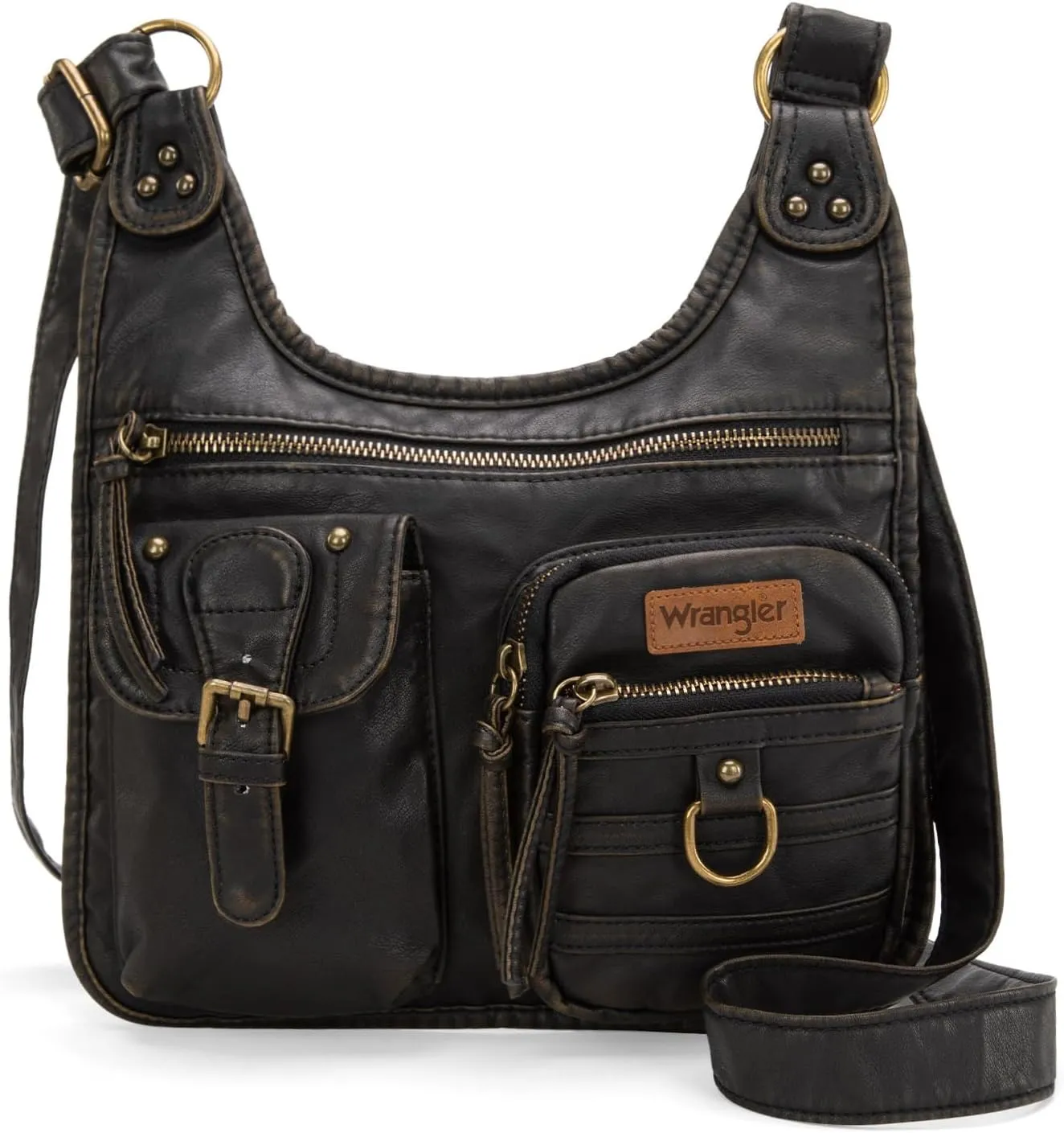 Wrangler Crossbody Bag for Women Small Soft Washed Leather Multi Pocket Shoulder Purses
