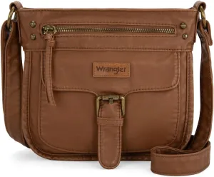 Wrangler Crossbody Bag for Women Small Soft Washed Leather Multi Pocket Shoulder Purses