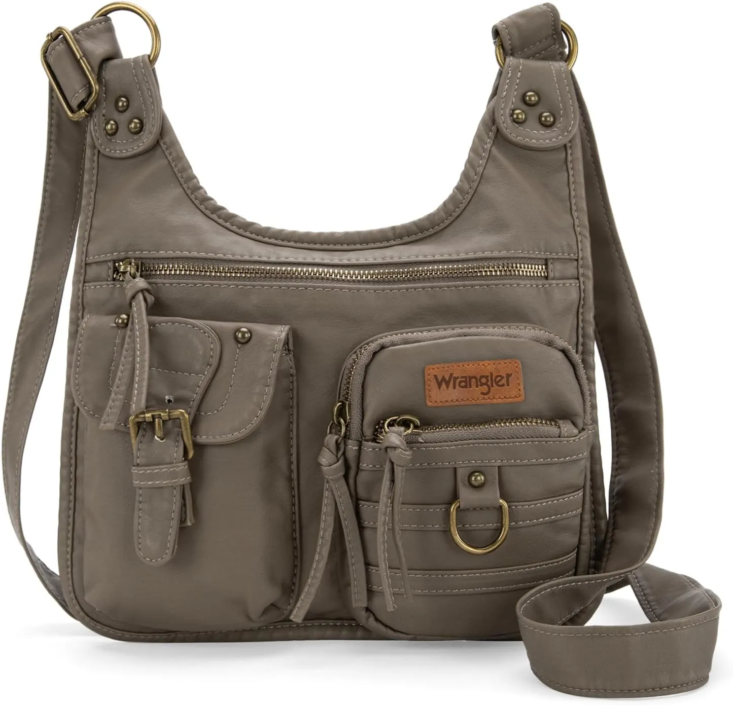 Wrangler Crossbody Bag for Women Small Soft Washed Leather Multi Pocket Shoulder Purses