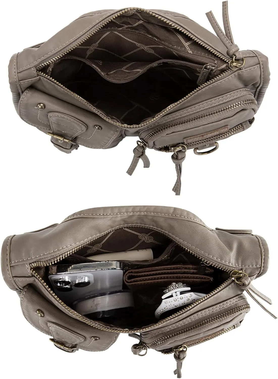 Wrangler Crossbody Bag for Women Small Soft Washed Leather Multi Pocket Shoulder Purses