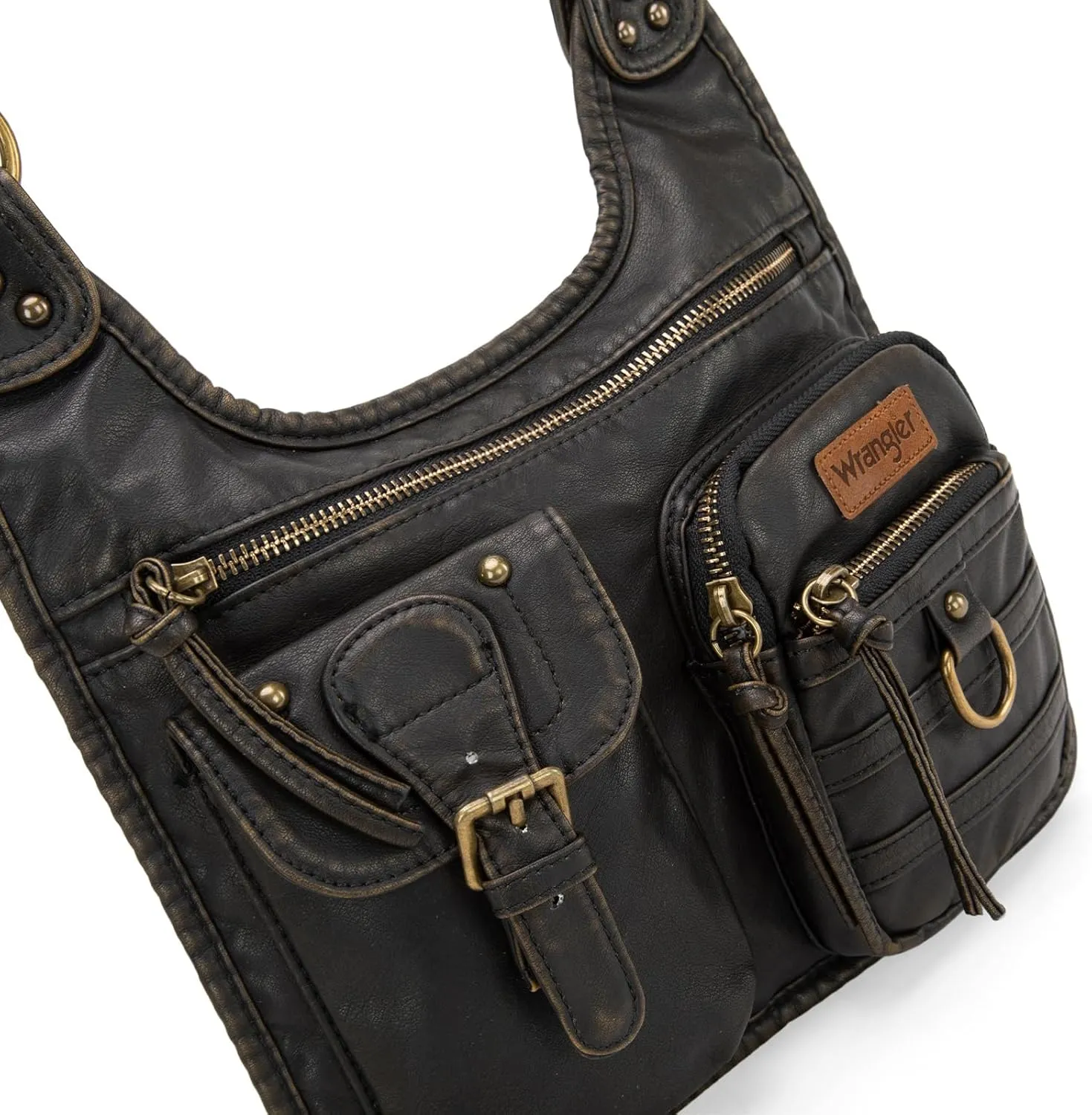 Wrangler Crossbody Bag for Women Small Soft Washed Leather Multi Pocket Shoulder Purses