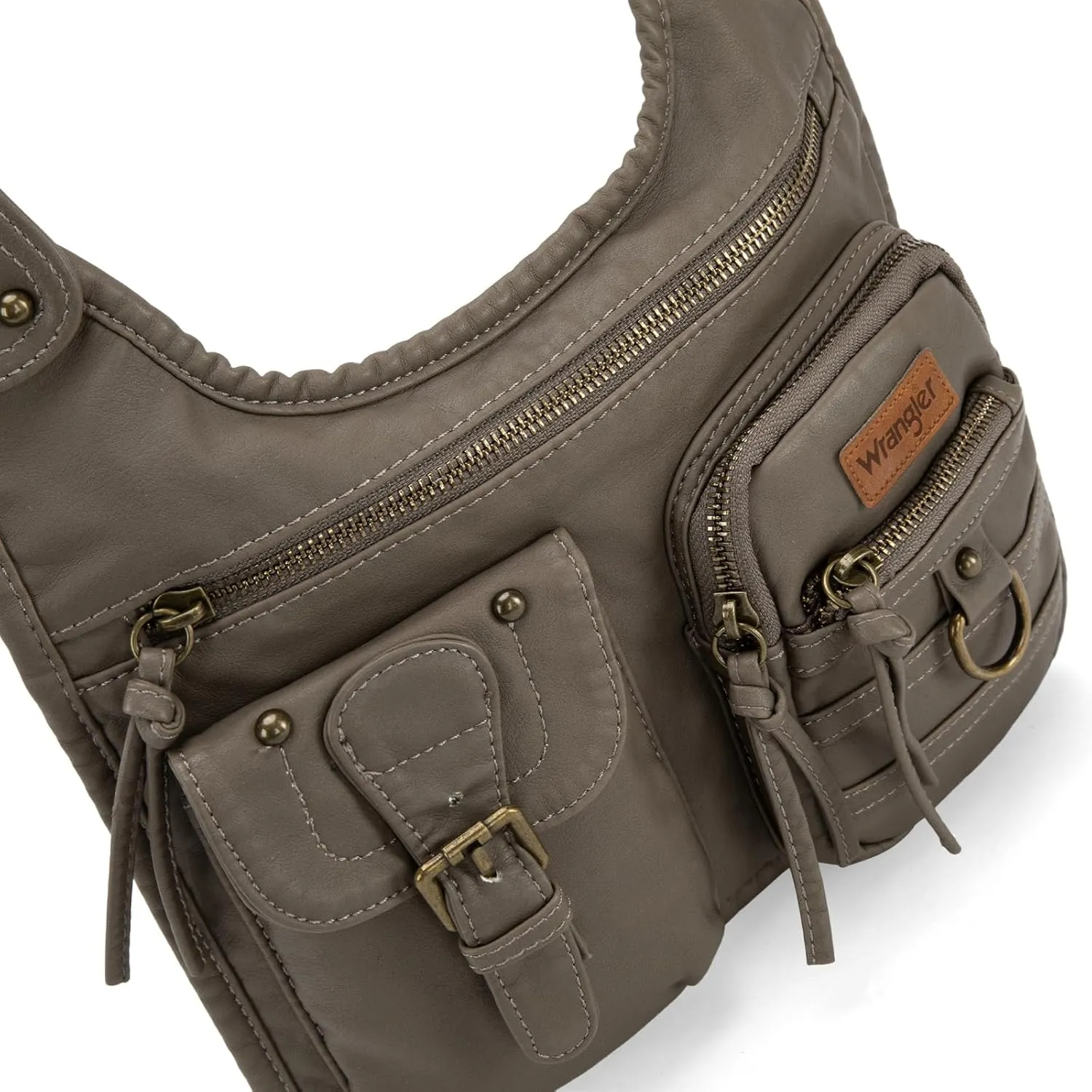 Wrangler Crossbody Bag for Women Small Soft Washed Leather Multi Pocket Shoulder Purses