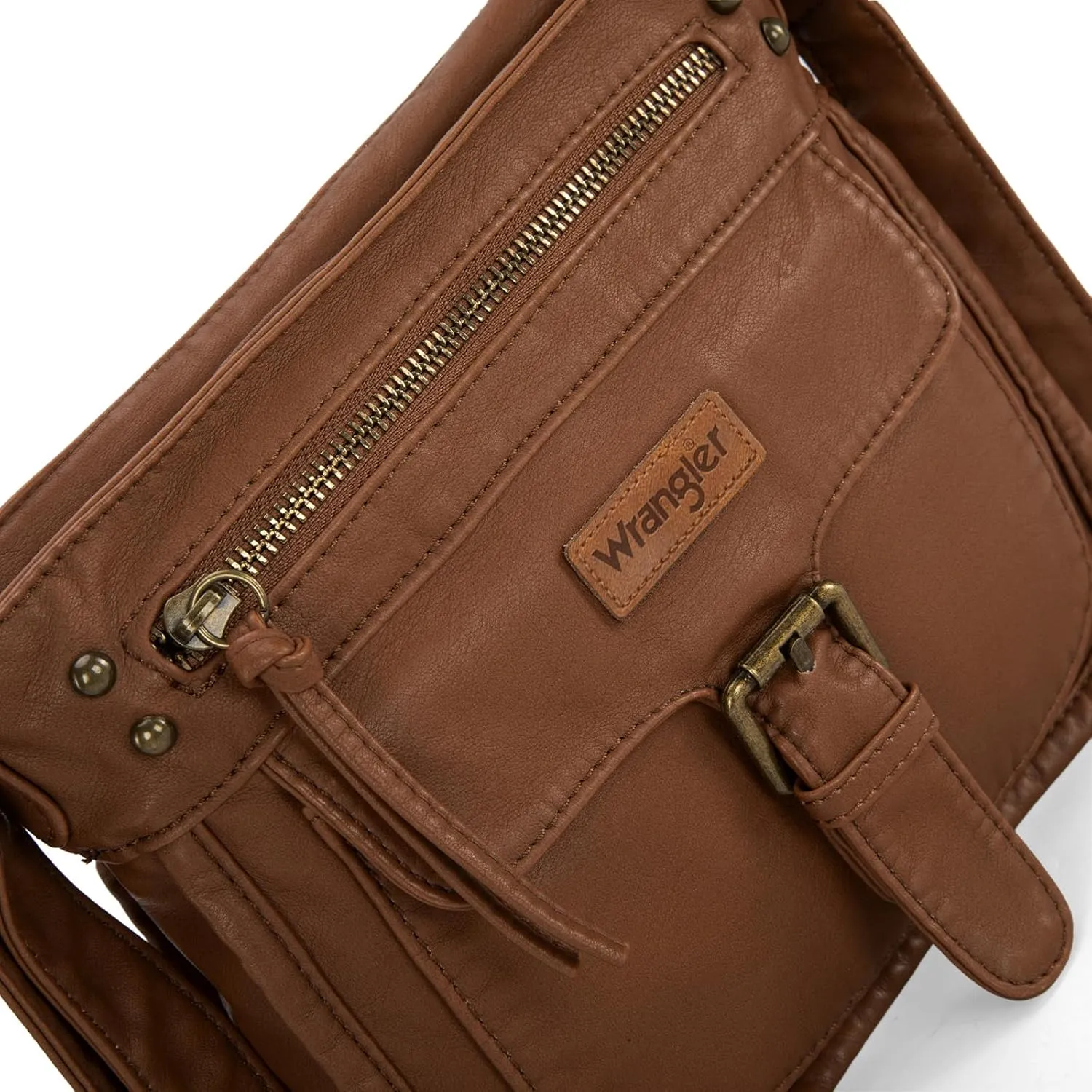 Wrangler Crossbody Bag for Women Small Soft Washed Leather Multi Pocket Shoulder Purses