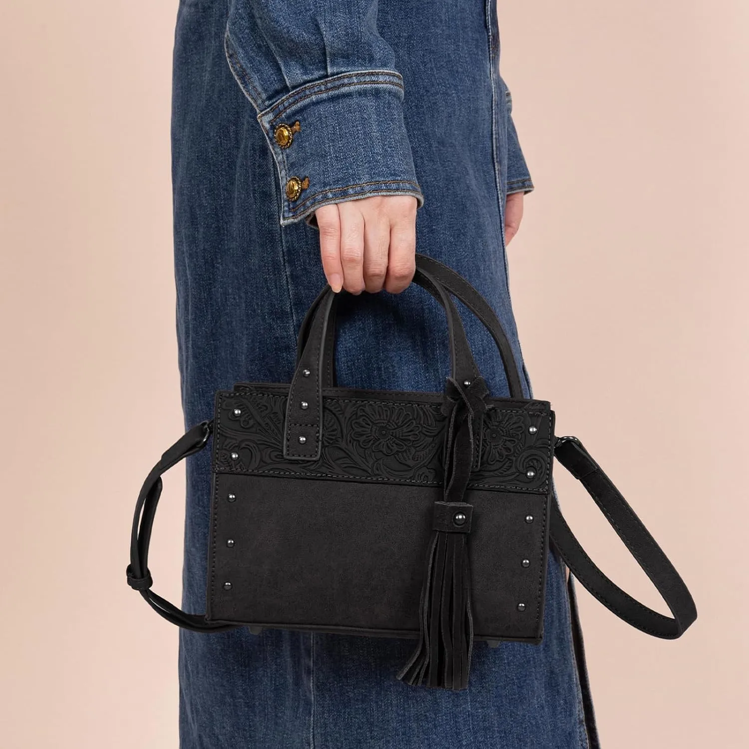 Wrangler Fringe Top-Handle Bag Purse for Women Western Crossbody Satchel Handbags