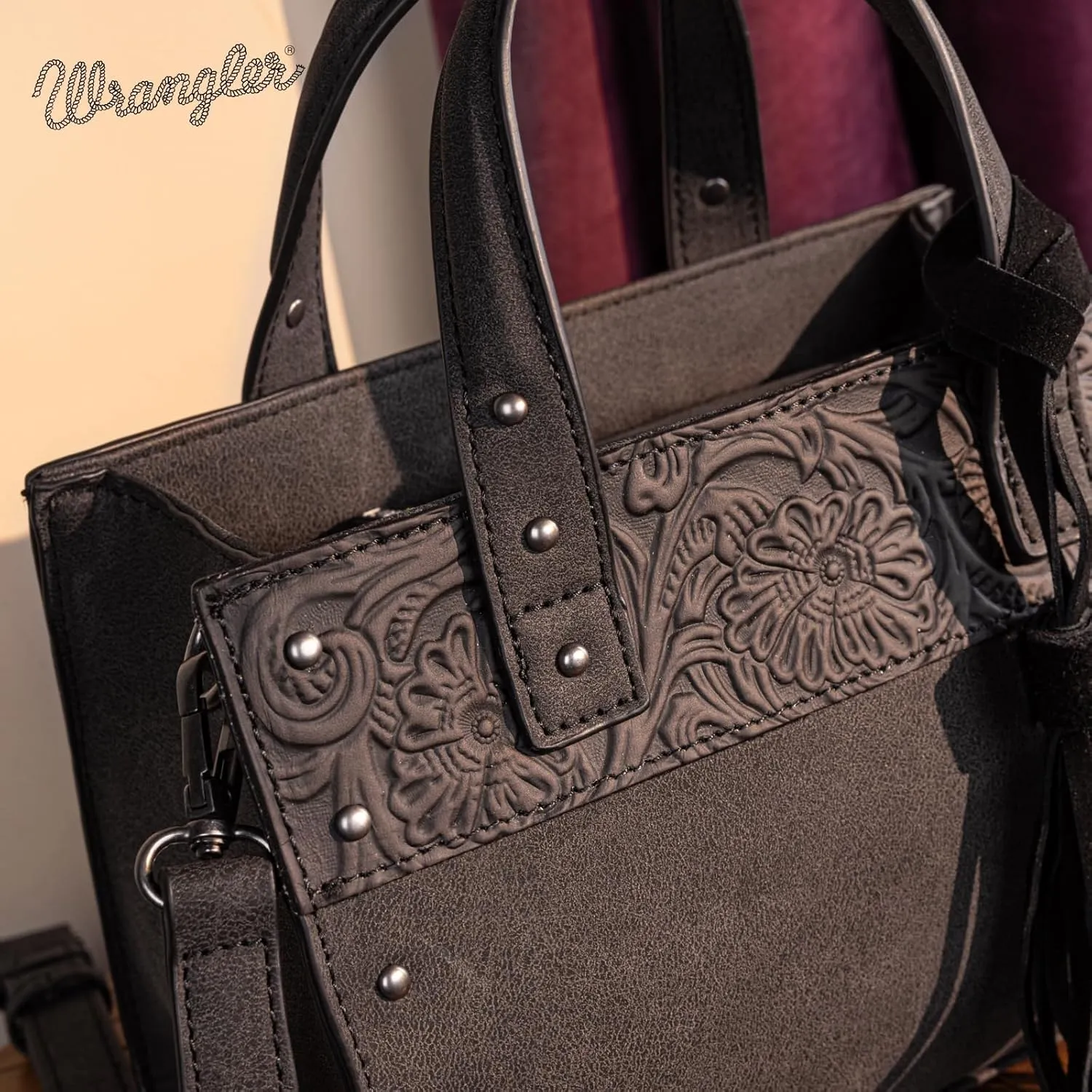 Wrangler Fringe Top-Handle Bag Purse for Women Western Crossbody Satchel Handbags