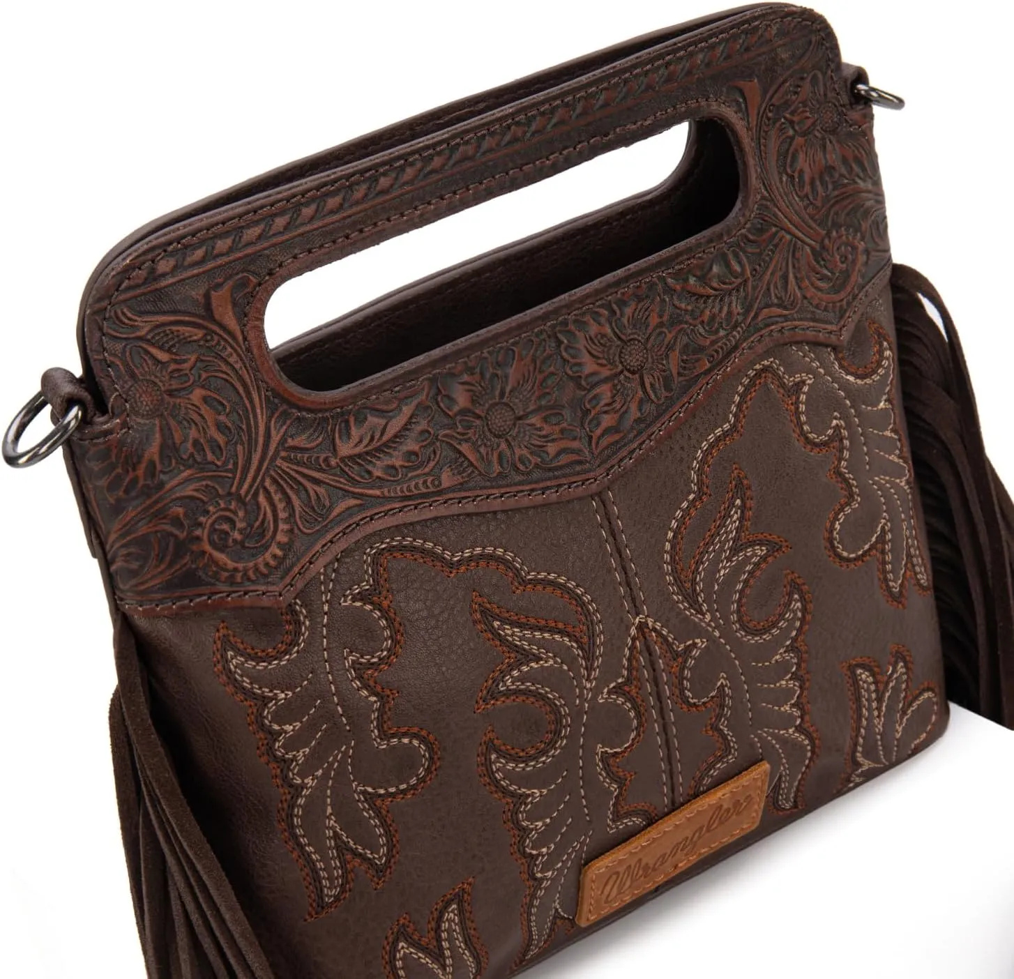 Wrangler Top Handle Handbags Western Fringe Crossbody Bag for Women Embroidered Boot Scroll Ladies Handbag