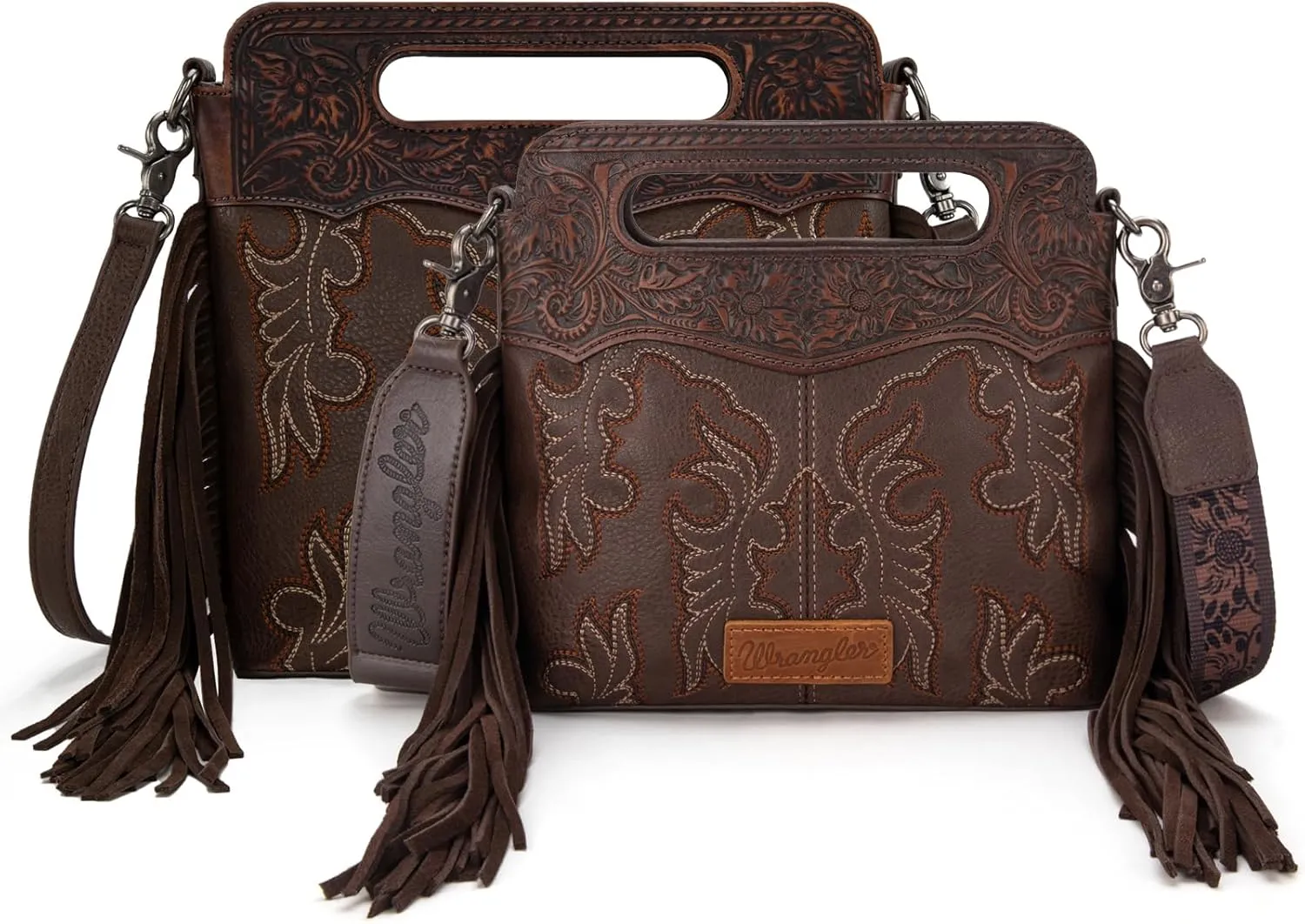 Wrangler Top Handle Handbags Western Fringe Crossbody Bag for Women Embroidered Boot Scroll Ladies Handbag