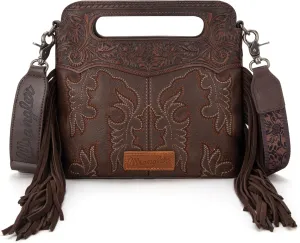 Wrangler Top Handle Handbags Western Fringe Crossbody Bag for Women Embroidered Boot Scroll Ladies Handbag