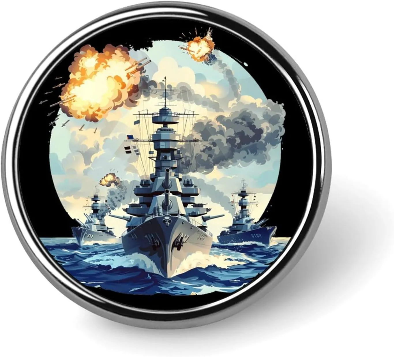 WW2 Warship Battleship Cruisers Naval Fleet Round Lapel Pin Personalized Brooch Pin Badge Jewelry for Shirt Jacket Hat Decor