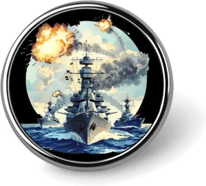 WW2 Warship Battleship Cruisers Naval Fleet Round Lapel Pin Personalized Brooch Pin Badge Jewelry for Shirt Jacket Hat Decor