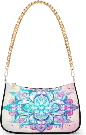 xigua Women's Handbag Abstract Flowers Shoulder Bag Tote Bag Chain Bag and Purse
