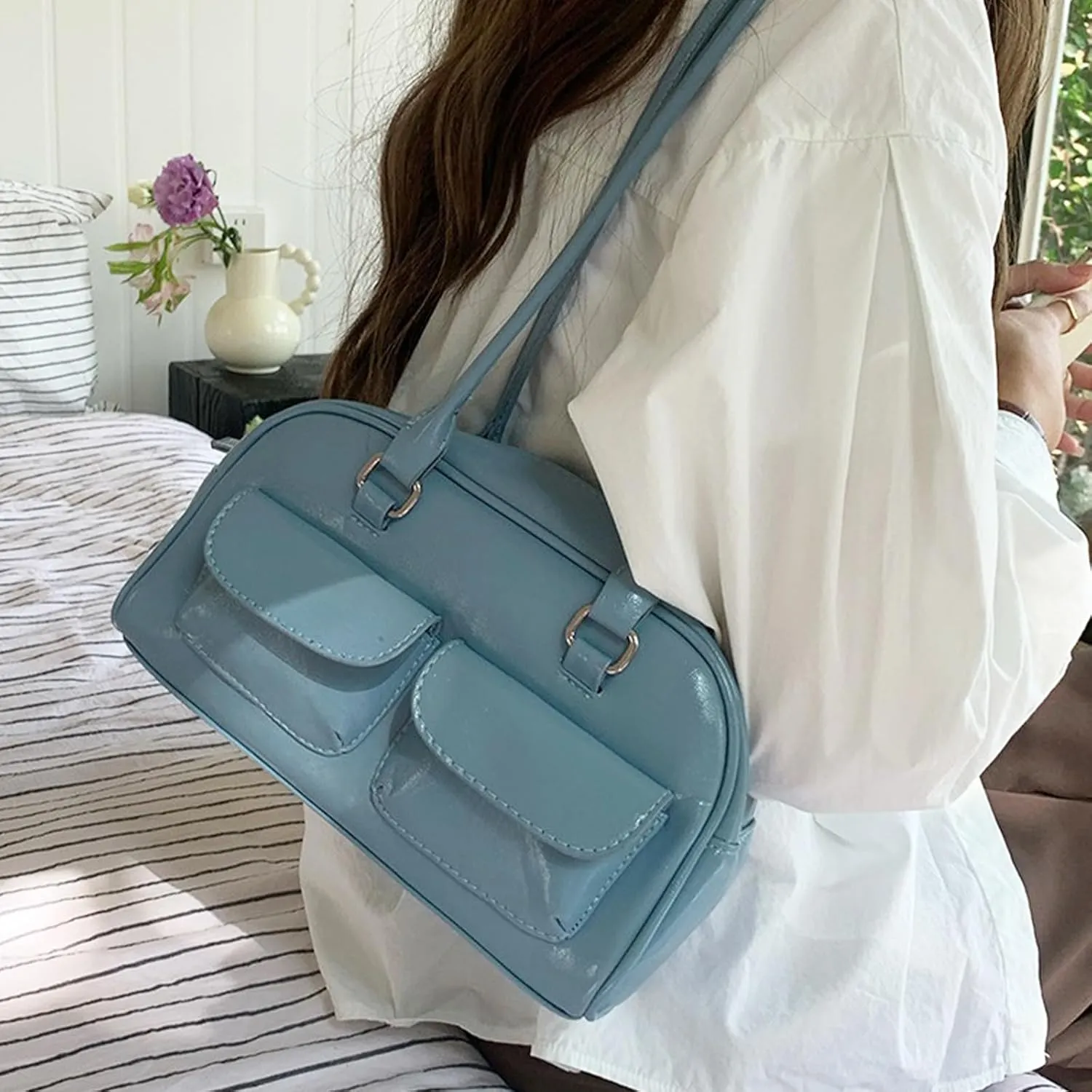 Y2K Shoulder Bag for Women Black Small Purse Brown Purse Trendy Purse Retro Women's Shoulder Handbags Purses