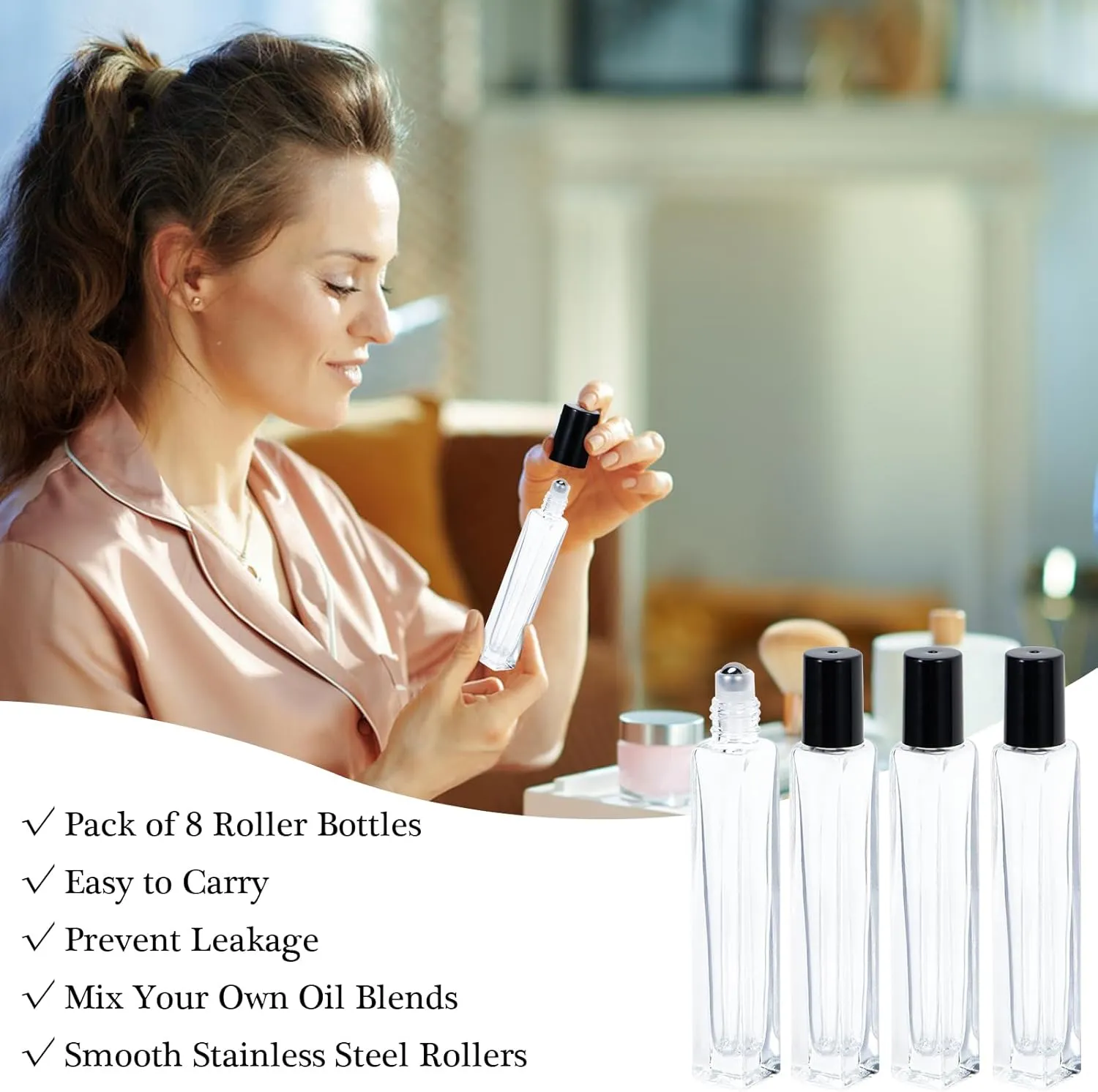 Yebeauty 12 Pack Clear Portable Sample Essential Oil Roller Massage 0.33oz Roller Ball Applicator With Black Lids Small Clear Rollerball Bottle Lip Balms Container for Relaxation