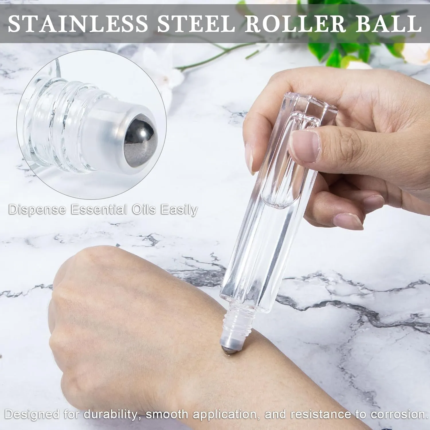 Yebeauty 12 Pack Clear Portable Sample Essential Oil Roller Massage 0.33oz Roller Ball Applicator With Black Lids Small Clear Rollerball Bottle Lip Balms Container for Relaxation