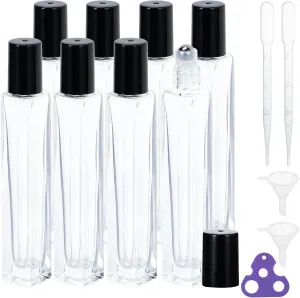 Yebeauty 12 Pack Clear Portable Sample Essential Oil Roller Massage 0.33oz Roller Ball Applicator With Black Lids Small Clear Rollerball Bottle Lip Balms Container for Relaxation