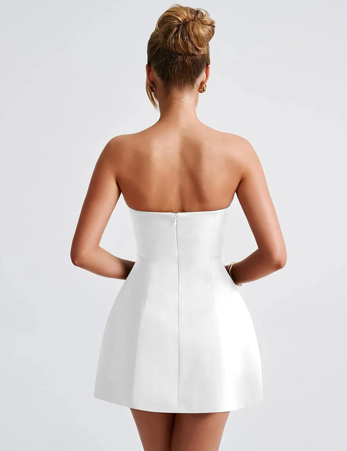YMDUCH Womens Sexy Strapless Tube A-line Mini Dress Club Party Short Prom Dress