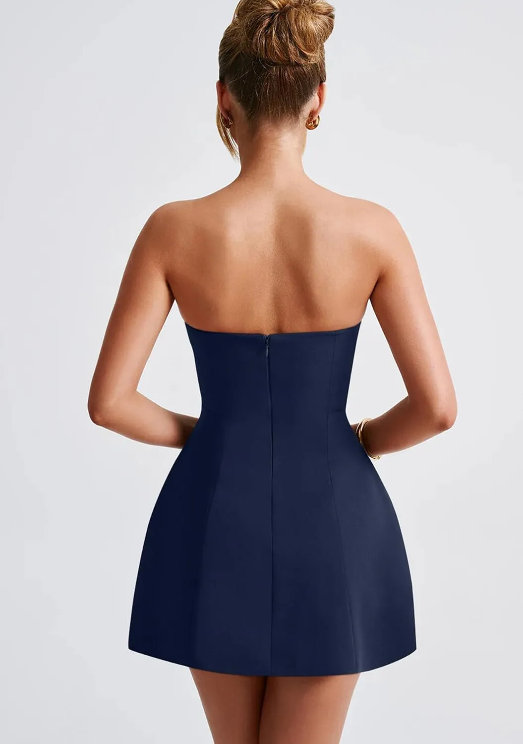 YMDUCH Womens Sexy Strapless Tube A-line Mini Dress Club Party Short Prom Dress