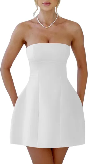 YMDUCH Womens Sexy Strapless Tube A-line Mini Dress Club Party Short Prom Dress