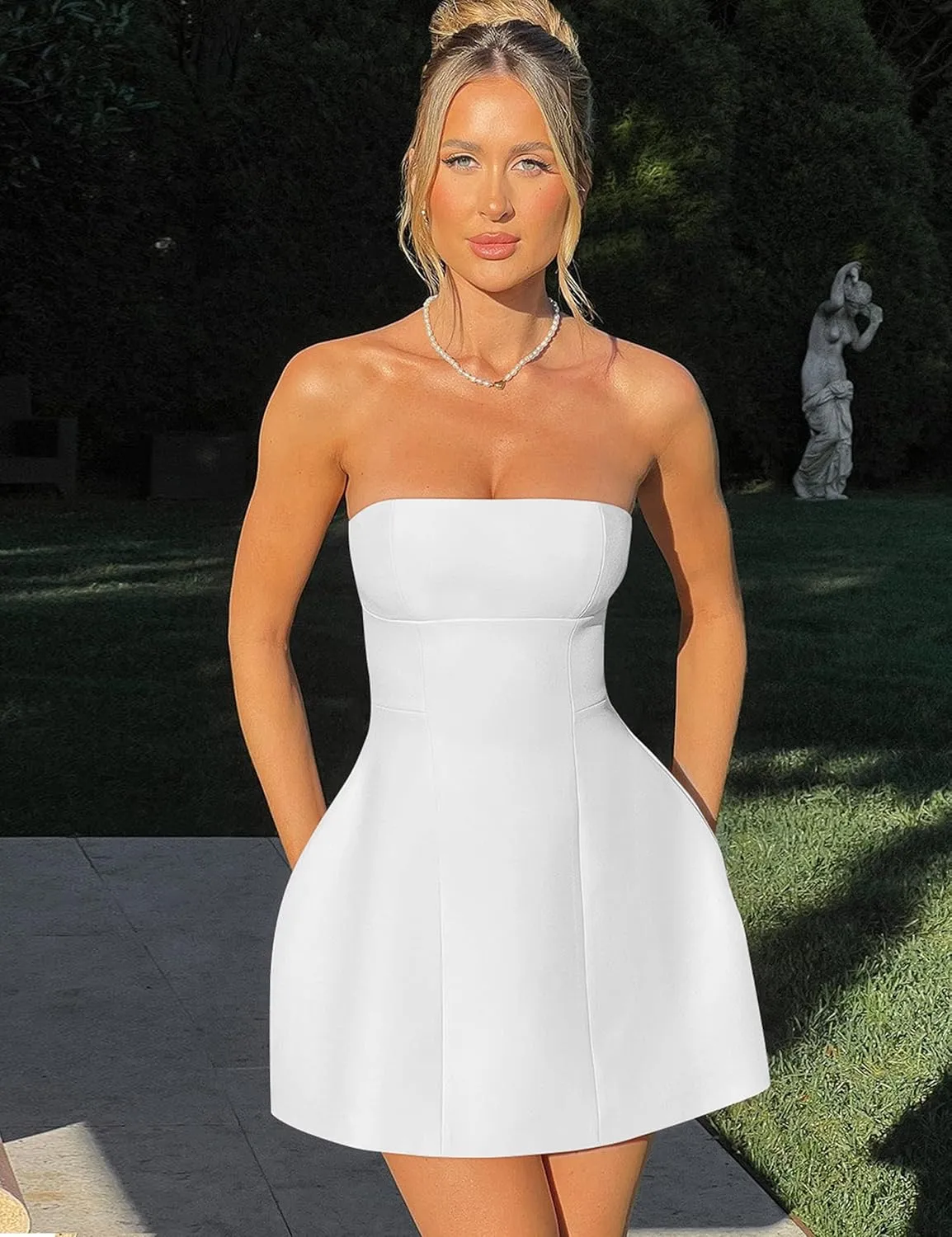 YMDUCH Womens Sexy Strapless Tube A-line Mini Dress Club Party Short Prom Dress