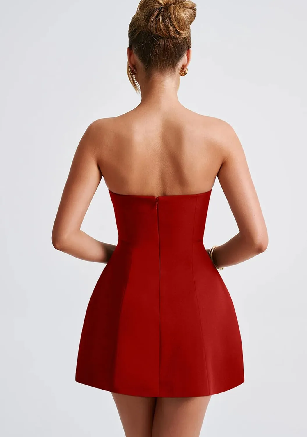 YMDUCH Womens Sexy Strapless Tube A-line Mini Dress Club Party Short Prom Dress