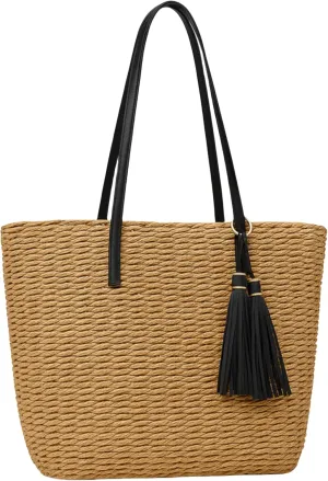 YXILEE Straw Bags For Women | M Size Travel Straw Totes Bag Woven Summer Handmade Shoulder Bag Handbag